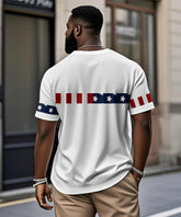Men's Plus Size Independence Day American Flag Elemental Print Henry Collar Button Short Sleeve Tee